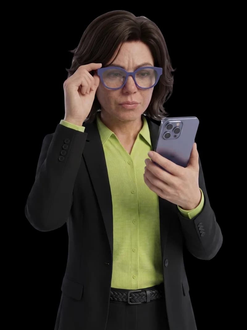 A Sueli, sua assistente financeira, conferindo os números pelo celular